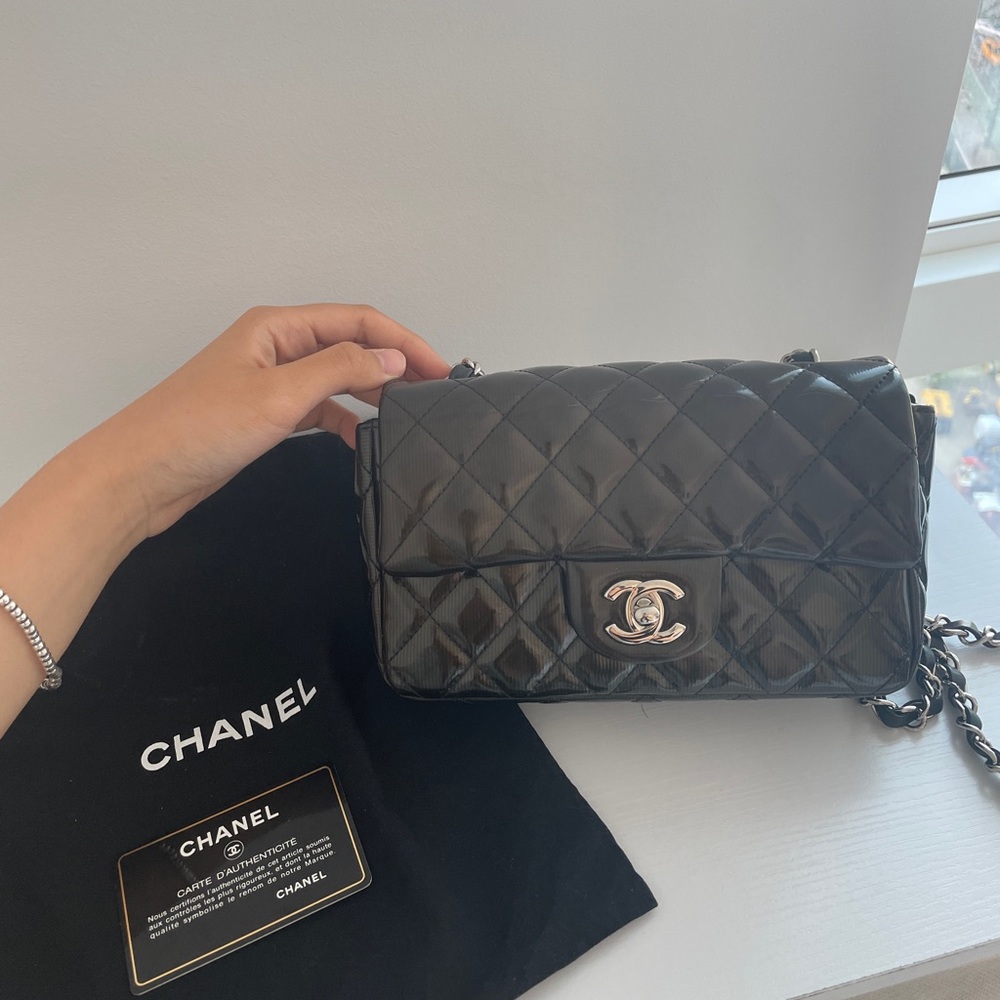 Chanel Black Striated Classic Flap Mini